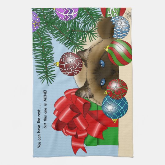 Weihnachtsball-Katze Geschirrtuch (Vertikal)