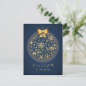 Weihnachtsball mit goldenen Schneeflocken Postkarte (Stehend Vorderseite)
