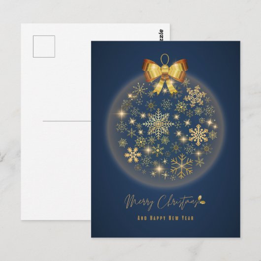 Weihnachtsball mit goldenen Schneeflocken Postkarte (Vorne/Hinten)