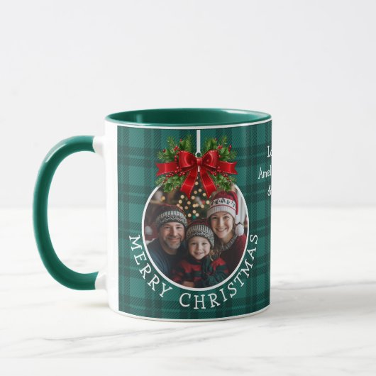 Weihnachtsball Ornament Foto Green Buffalo Kariert Tasse (Links)