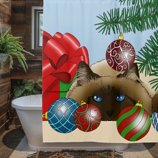 Weihnachtsball-Ornament-Katze Duschvorhang