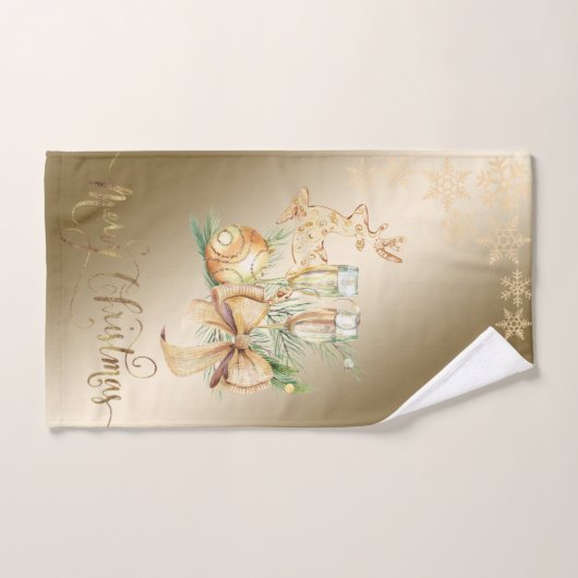 Weihnachtsball, Rentier, Weinglas, Schneeflocken Badhandtuch Set (Handtuch)