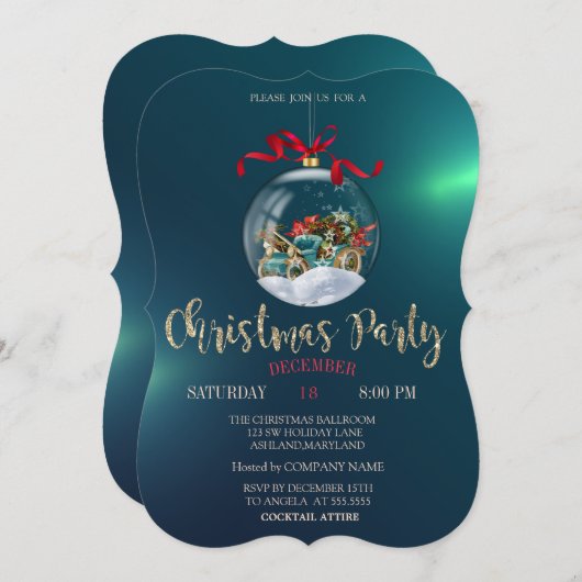 Weihnachtsball, Retro Car, Grüne Weihnachtsfirma Einladung (Vorne/Hinten)