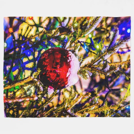 Weihnachtsball Rot Fleecedecke (Vorderseite (Horizontal))