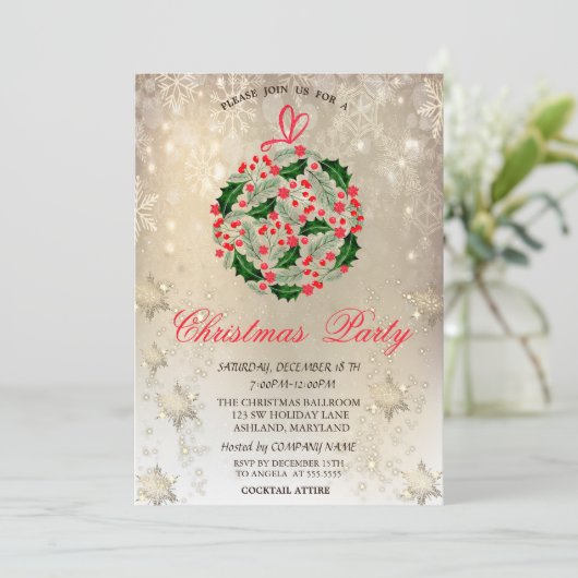 Weihnachtsball Snowflakes Unternehmen Weihnachts-P Einladung (Stehend Vorderseite)