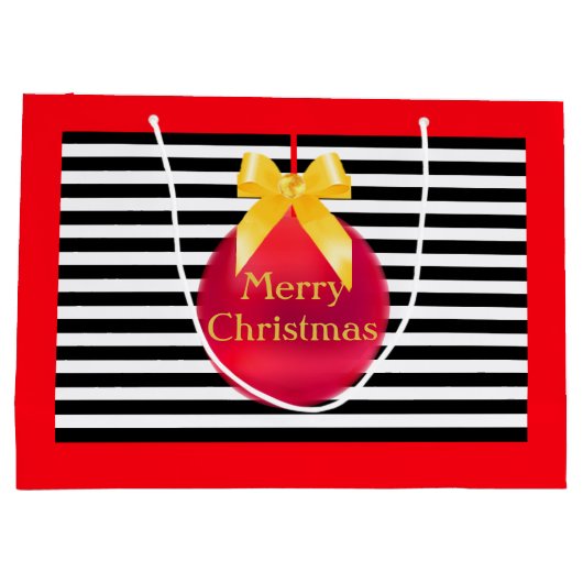Weihnachtsball und Streifen Große Geschenktüte (Rückseite)