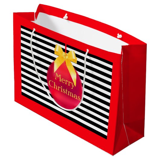 Weihnachtsball und Streifen Große Geschenktüte (Rückseite Schrägansicht)
