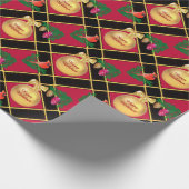 Weihnachtsball, Vogel, Kiefernzapfen auf schwarz & Geschenkpapier (Ecke)