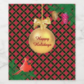 Weihnachtsball, Vogel, Kiefernzapfen auf schwarz & Weinetikett (Einzelnes Label)