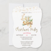 Weihnachtsball, Weinglas, Lichter Gold Weihnachten Einladung (Vorderseite)