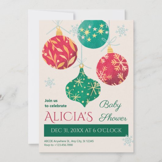 Weihnachtsbällchen Babydusche Einladung (Vorderseite)