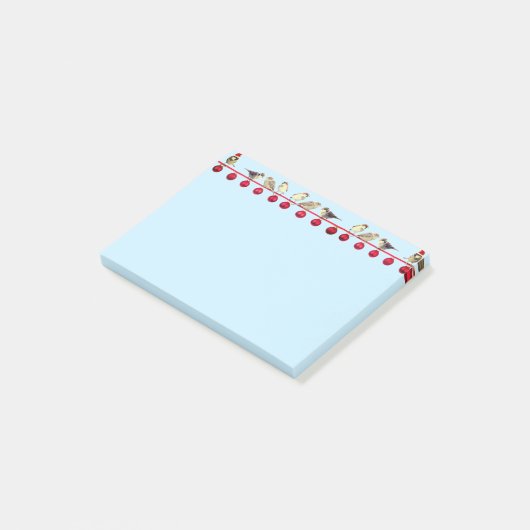 Weihnachtsbällchen & Carlvögel auf hellblau Post-it Klebezettel (angewinkelt)