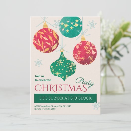 Weihnachtsbällchen Einladung (Stehend Vorderseite)