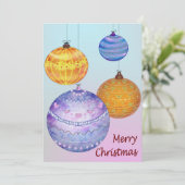 Weihnachtsbällchen Feiertagskarte (Stehend Vorderseite)