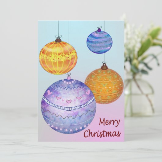 Weihnachtsbällchen Feiertagskarte (Stehend Vorderseite)