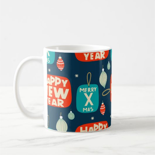 Weihnachtsbällchen und -schmuck Vintages Muster zu Kaffeetasse (Links)