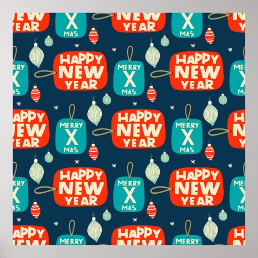 Weihnachtsbällchen und -schmuck Vintages Muster zu Poster (Vorne)