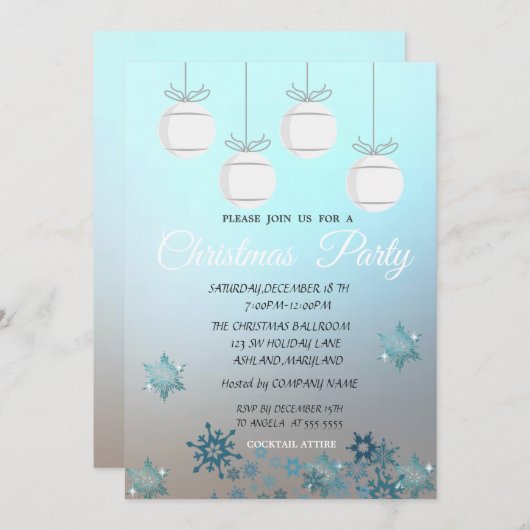 Weihnachtsbälle, Blue Corporate Christmas Party Einladung (Vorne/Hinten)