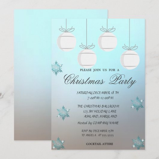 Weihnachtsbälle, Blue Corporate Christmas Party Einladung (Vorne/Hinten)