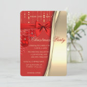 Weihnachtsbälle, Bow, Rot, Gold Corporate Party Einladung (Stehend Vorderseite)