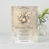 Weihnachtsbälle Bow Snowflakes Gold Einladung (Stehend Vorderseite)