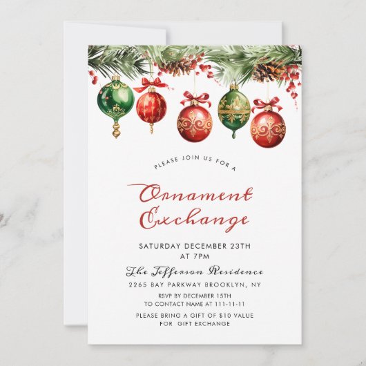 Weihnachtsbälle für Wasserfarben - Ornament-Austau Einladung (Vorderseite)