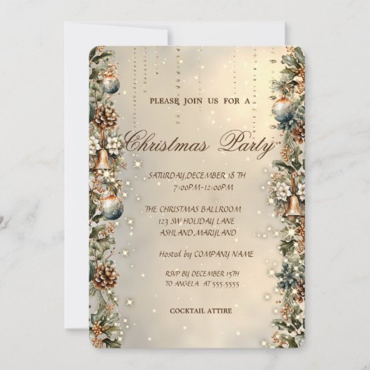 Weihnachtsbälle, Glocken, Pinecones Weihnachten Einladung (Vorderseite)