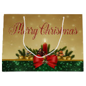 Weihnachtsbälle, Kerze, Frohe Weihnachten Große Geschenktüte (Vorderseite)