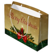 Weihnachtsbälle, Kerze, Frohe Weihnachten Große Geschenktüte (Rückseite Schrägansicht)