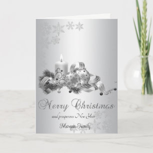 Weihnachtsbälle, Kerzenbogen-Schneeflocken Silber Feiertagskarte