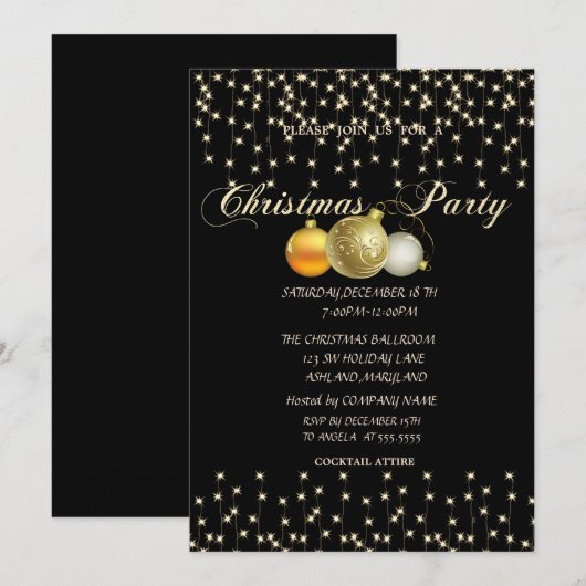Weihnachtsbälle,Leuchten,BlacCompany Weihnachtsfes Einladung (Vorne/Hinten)