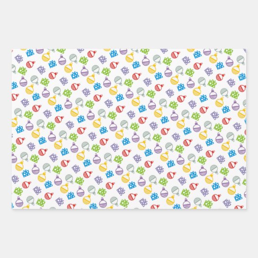 Weihnachtsbälle Muster, Streifen und Name Urlaub Geschenkpapier Set (Vorderseite)