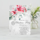 Weihnachtsbälle, Poinsettia Graues Weihnachtsfest Einladung (Stehend Vorderseite)