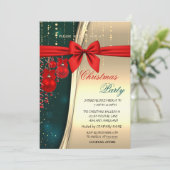 Weihnachtsbälle, Rot, Bow, Grünes korporiertes Par Einladung (Stehend Vorderseite)