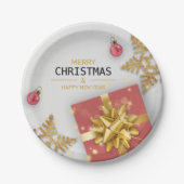 Weihnachtsbälle Rote Geschenkboxen Gold Schneefloc Pappteller (Vorderseite)