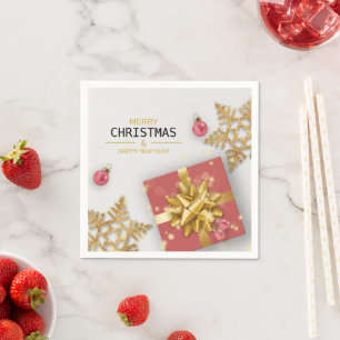 Weihnachtsbälle Rote Geschenkboxen Gold Schneefloc Serviette