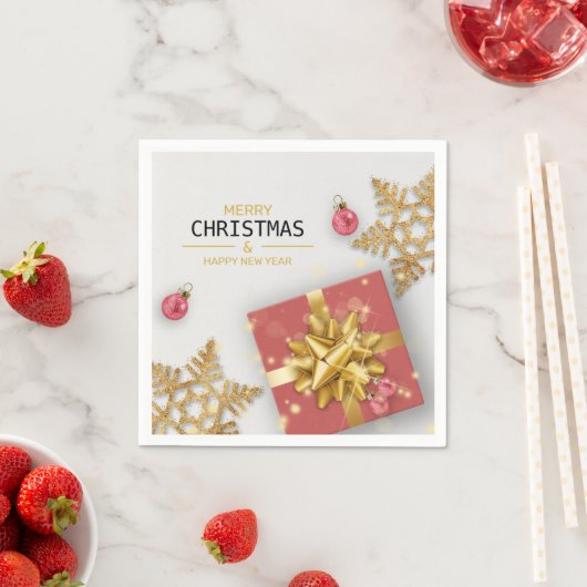 Weihnachtsbälle Rote Geschenkboxen Gold Schneefloc Serviette (Beispiel)
