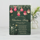 Weihnachtsbälle Schneeflocken Grün Weihnachten Einladung (Stehend Vorderseite)