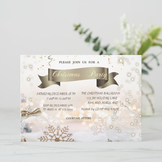 Weihnachtsbälle Schneeflocken Weihnachts-Party Einladung (Stehend Vorderseite)
