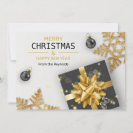 Weihnachtsbälle Schwarze Geschenkboxen Gold Schnee Feiertagskarte