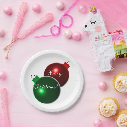 Weihnachtsbälle Shiny Red & Green mit Gruß Pappteller (Party)