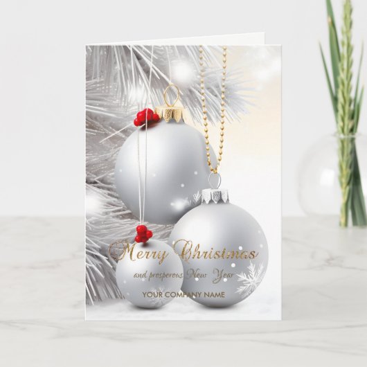 Weihnachtsbälle Silver Tree Branchen Unternehmen Feiertagskarte (Vorderseite)