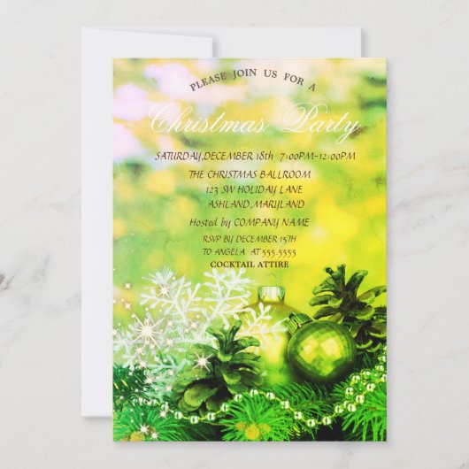Weihnachtsbälle Snowflake Pine Cones Green Einladung (Vorderseite)