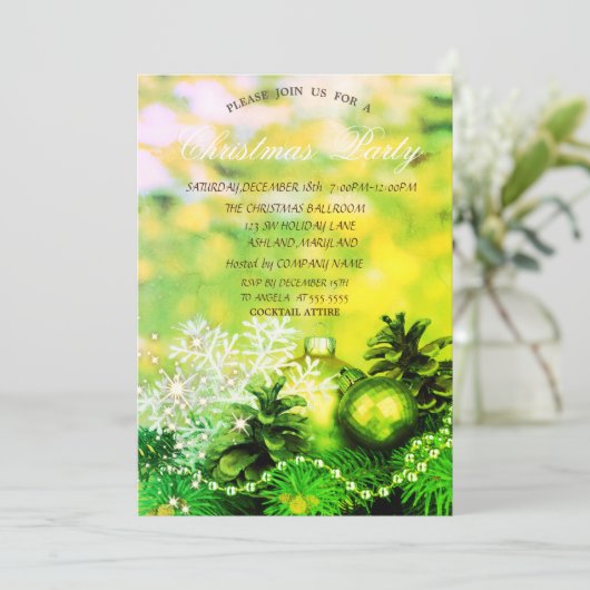 Weihnachtsbälle Snowflake Pine Cones Green Einladung (Stehend Vorderseite)