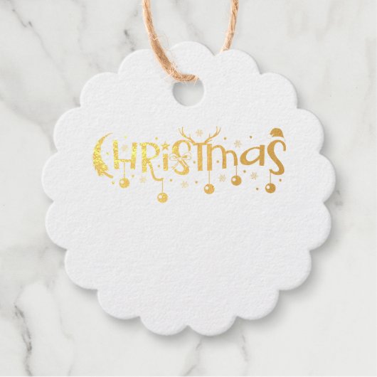 Weihnachtsbälle und Antlertext Geschenkanhänger (Vorderseite)