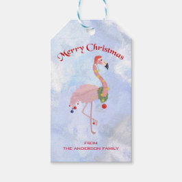 Weihnachtsbälle und Flamingo Geschenkanhänger