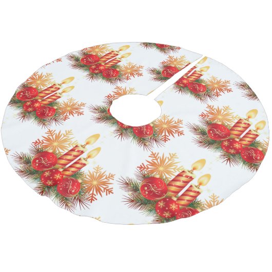 Weihnachtsbälle und Kerzen Polyester Weihnachtsbaumdecke (Schrägansicht)