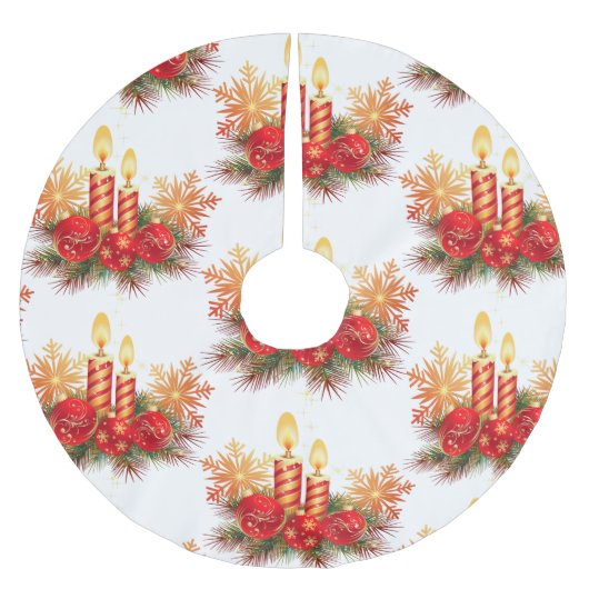 Weihnachtsbälle und Kerzen Polyester Weihnachtsbaumdecke (Vorderseite)