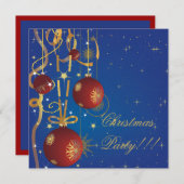 Weihnachtsbälle und Ribbons blaue Party Einladung (Vorne/Hinten)