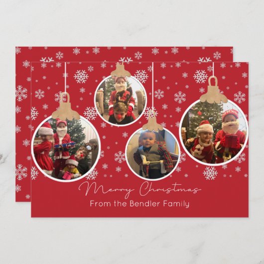Weihnachtsbälle Vier Fotokarte Einladung (Vorne/Hinten)